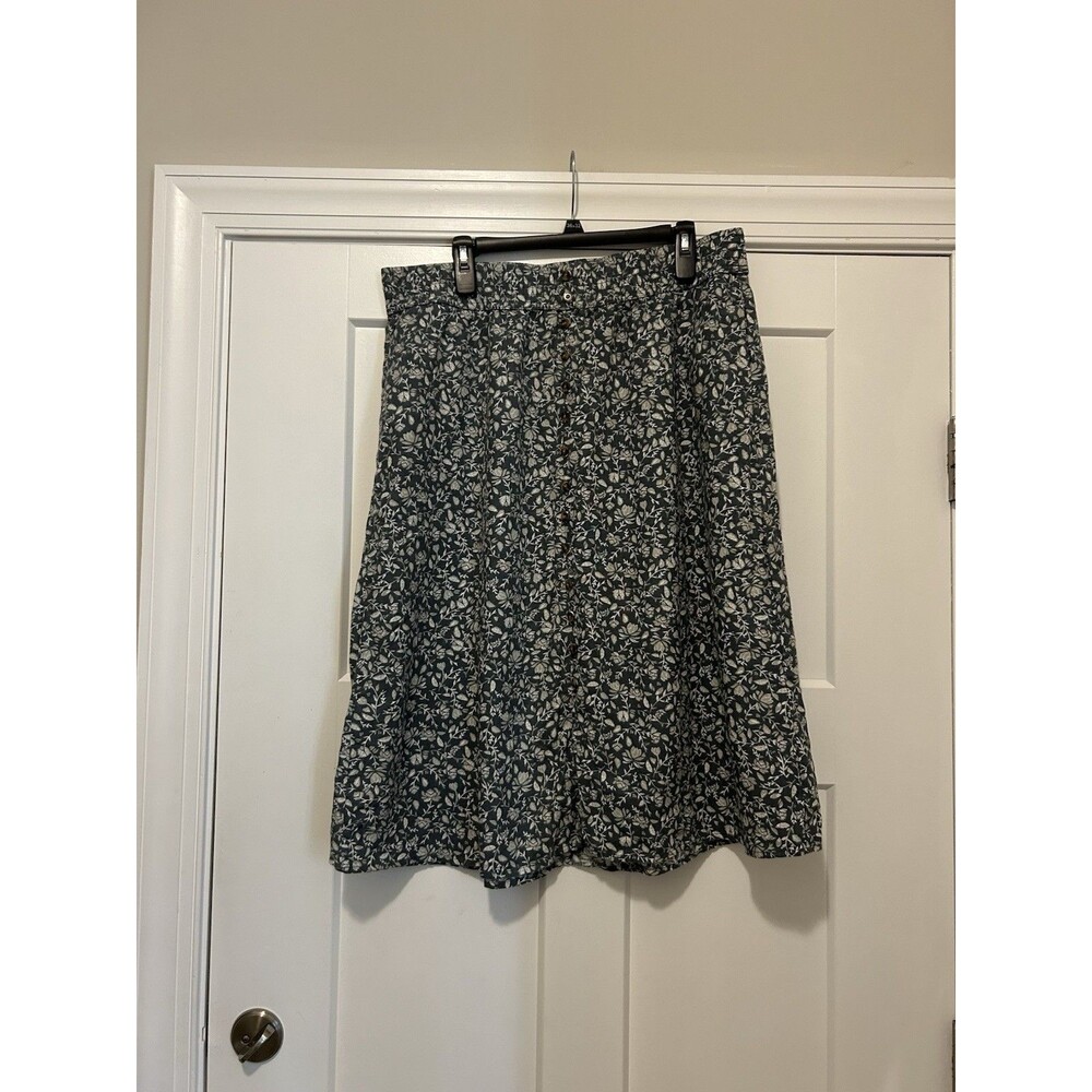 Pull On Linen Skirt size 0X Sonoma Olive Green Grey Floral Elastic Waist Pockets